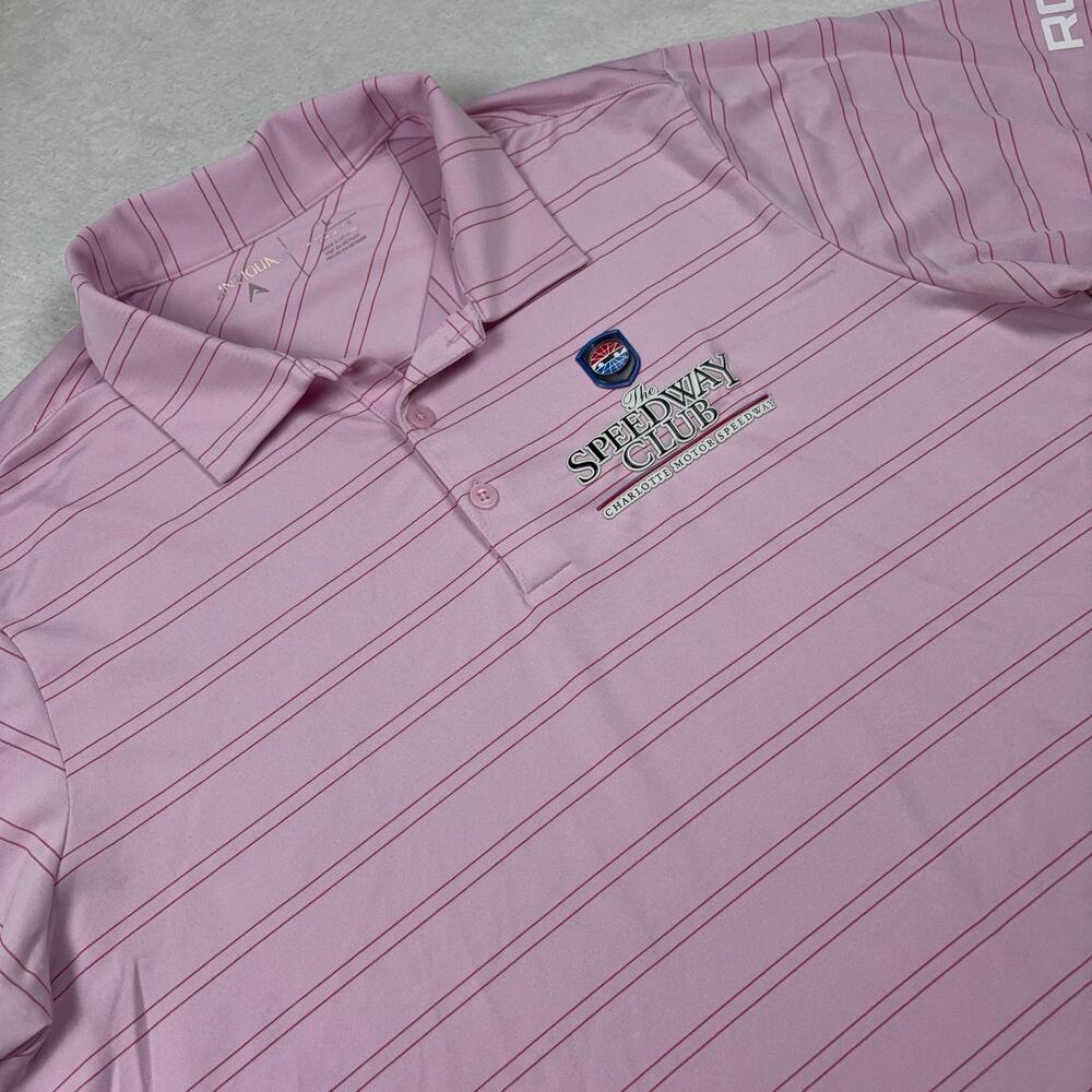 Antigua Charlotte Motor Speedway Shirt Men XL Pink NASCAR Auto Racing Polo Roval